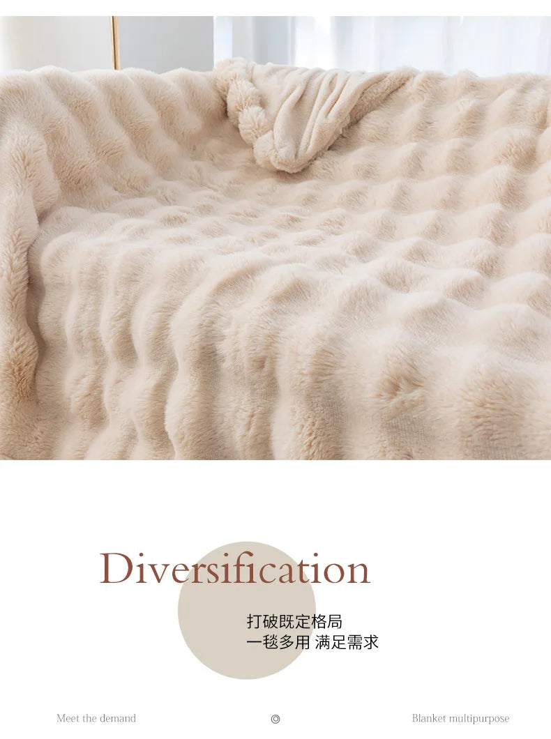 Rabbit Plush Blanket for Winter Warmth in Air Conditioned Rooms and Sofas Ultra Soft Cozy Throw-A