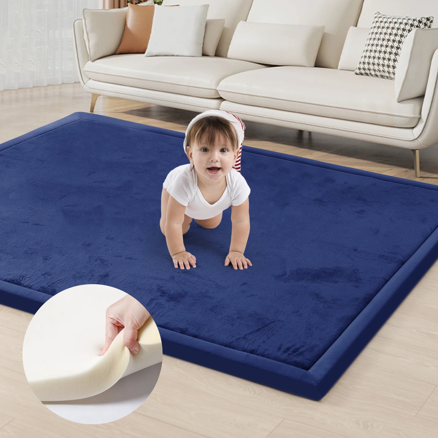 Tatami Style Baby Play Mat Non Slip Rug Floor For Tummy Time Cushioned Safe Polyester Surface-A