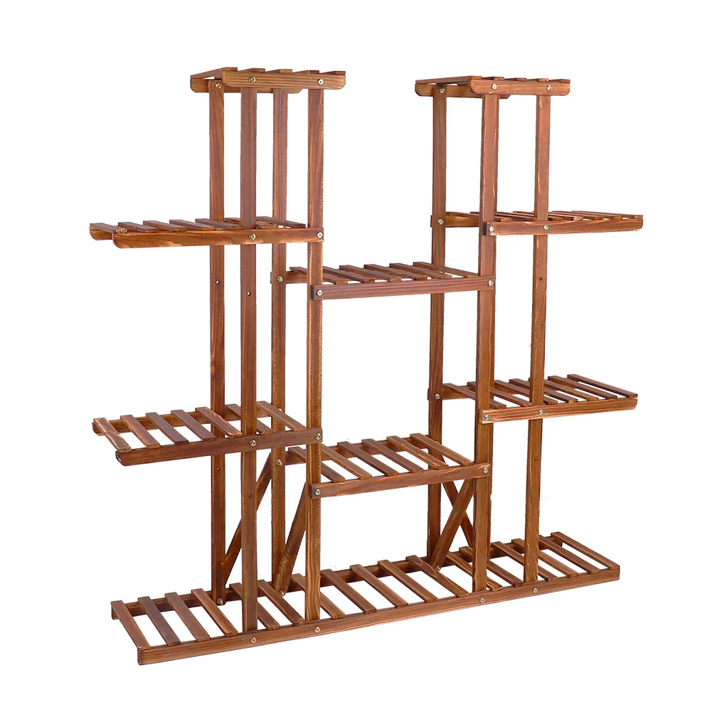 Wisfor Natural Pine Wood Plant Shelf With Multiple Tiers Indoor Outdoor Display Stand For Vertical Garden-A