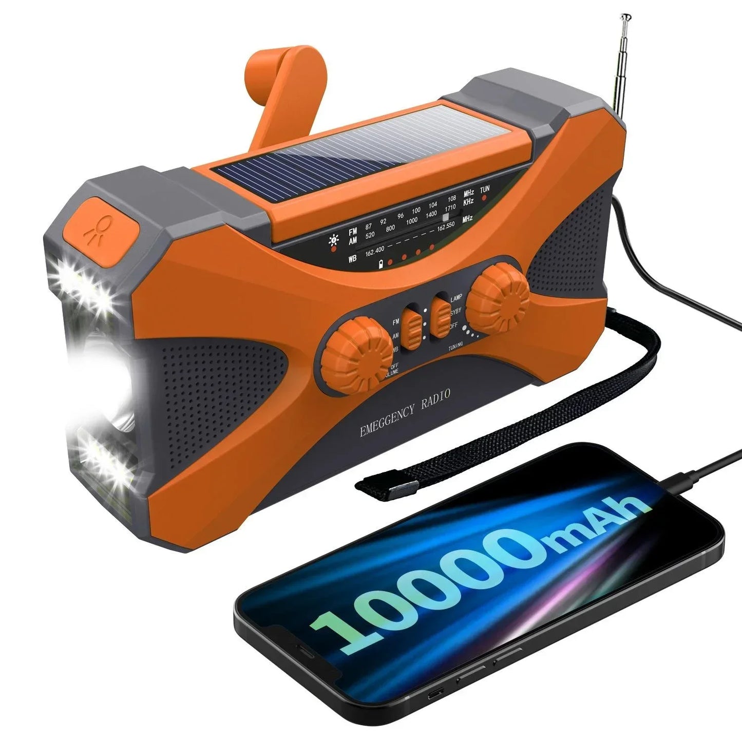 STONEGO 10000mAh Solar Hand Crank Emergency Radio AM FM NOAA