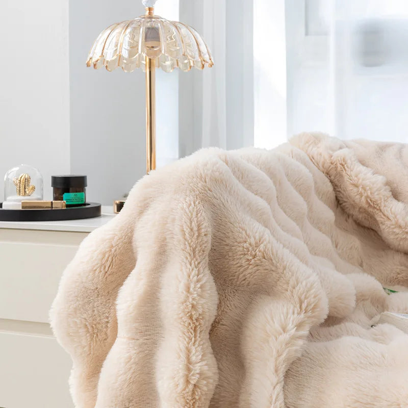 Rabbit Plush Blanket for Winter Warmth in Air Conditioned Rooms and Sofas Ultra Soft Cozy Throw-A