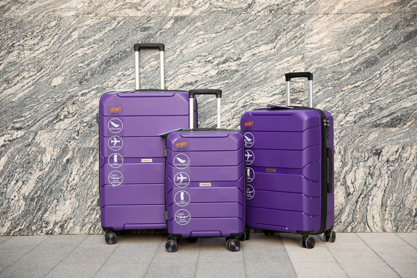 Travelhouse 3 Piece Hardshell Spinner Luggage Set with TSA Lock Durable Lightweight Suitcases for Carry On and Checked-A