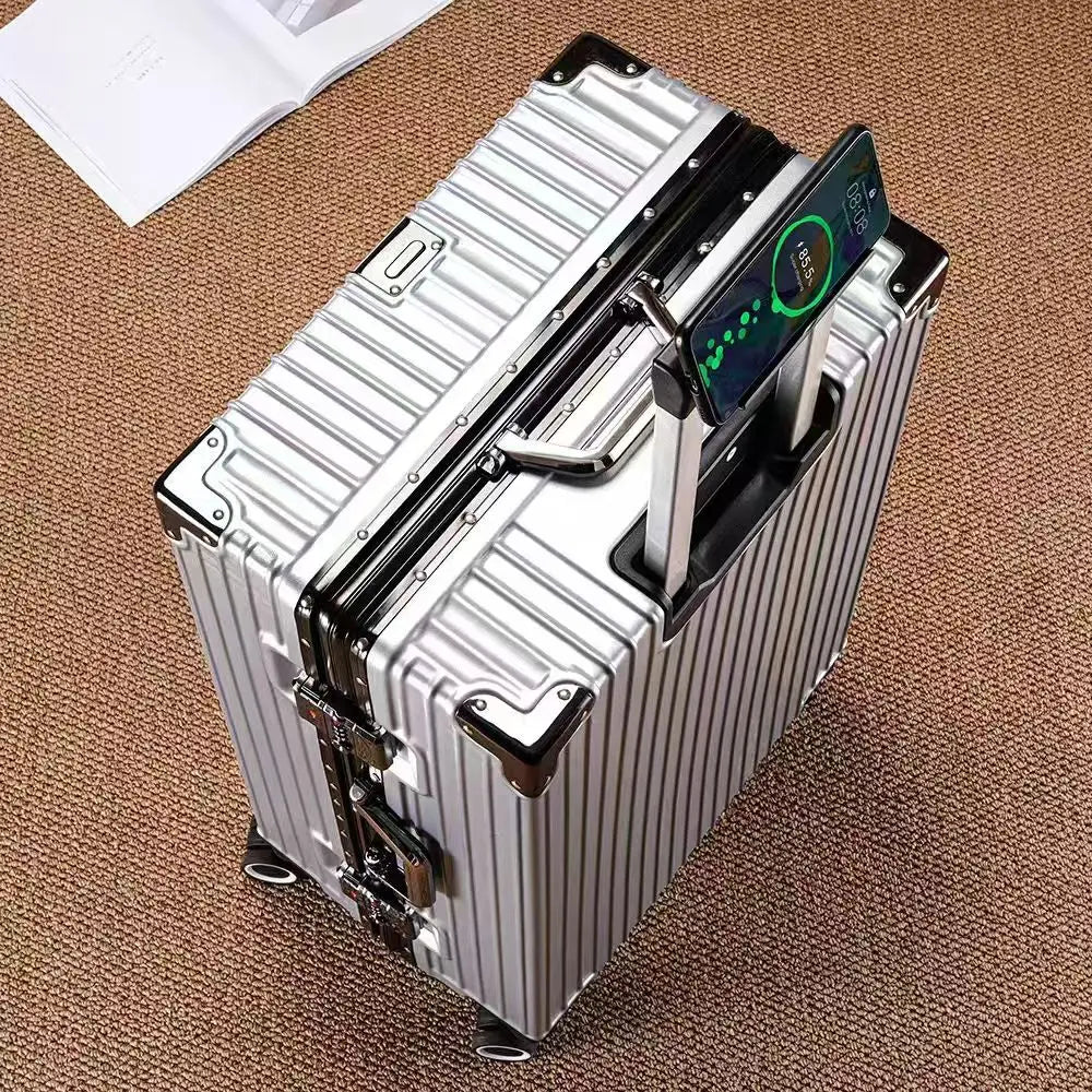 Aluminum Frame Suitcase With 108 Rivets And All Terrain Wheels Cup Holder Travel Ready Durable Luggage-A