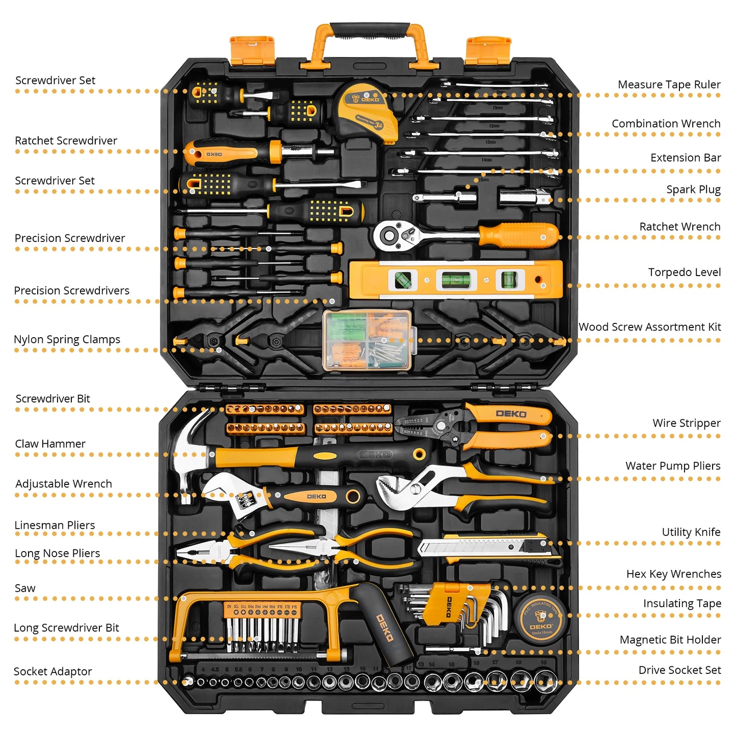 DEKOPRO 228 Piece Socket Wrench Auto Repair Tool Set In Sturdy Toolbox For Home Maintenance And Light Auto Projects-A