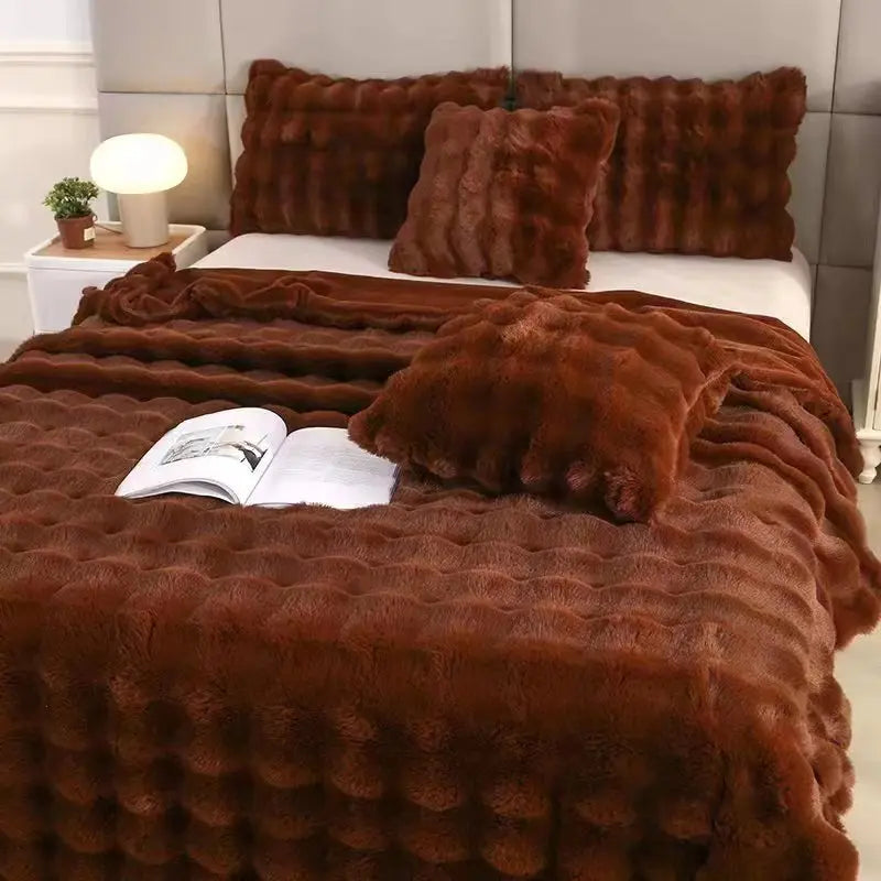Rabbit Plush Blanket for Winter Warmth in Air Conditioned Rooms and Sofas Ultra Soft Cozy Throw-A