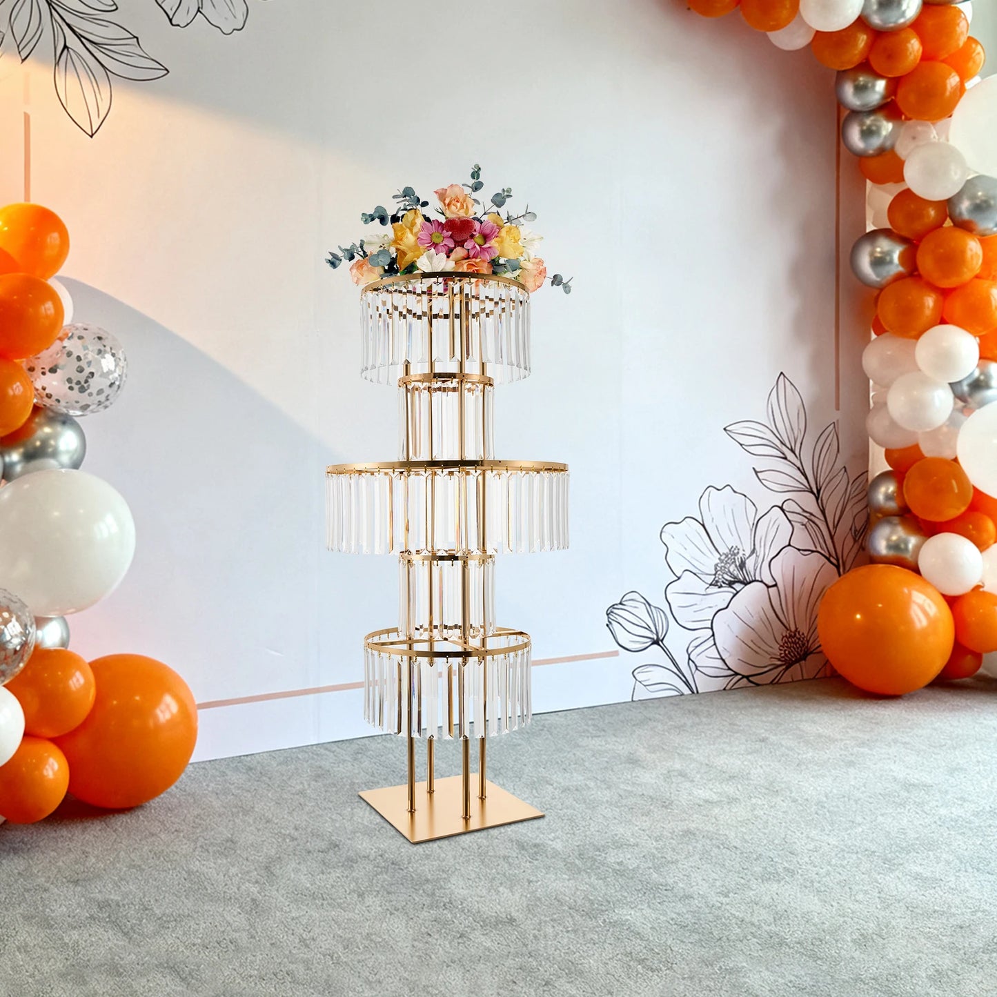 Crystal Clear Acrylic Five Tier Round Flower Stand For Wedding Centerpieces With Stable Base And Easy Assembly-A