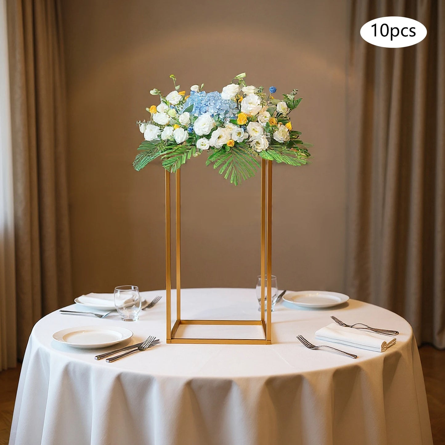 Gold Metal Flower Stand Set Of 10 Tall Geometric Centerpieces For Weddings Perfect For Tables And Reception Decor-A