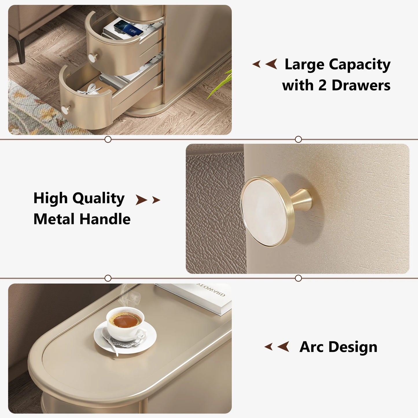 Tribesigns Round Solid Wood End Table With Two Sliding Drawers No Assembly Required Nightstand-A