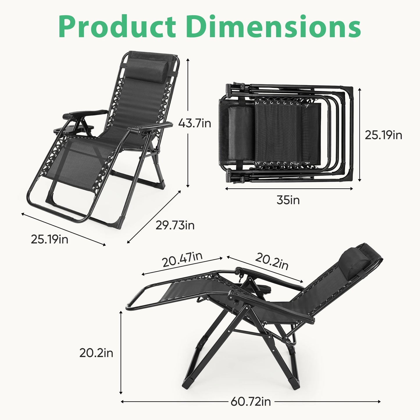 Zero Gravity Recliner Folding Outdoor Lounge Chair With Cup Holder Trays Sturdy Metal Frame Supports 440 Lbs For Camping-A
