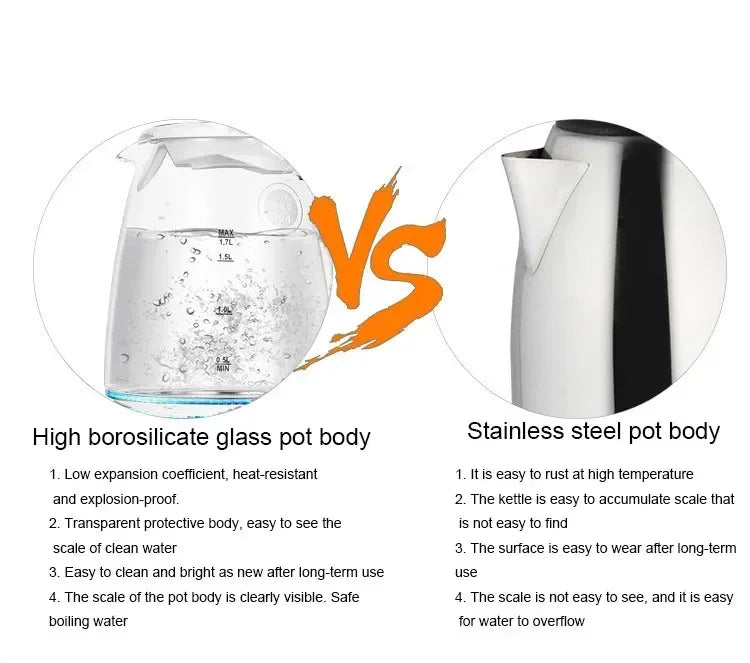 Diamri Cordless Glass Kettle 2L With LED Indicator Whisper Quiet Boil Borosilicate Glass Water Kettle-A
