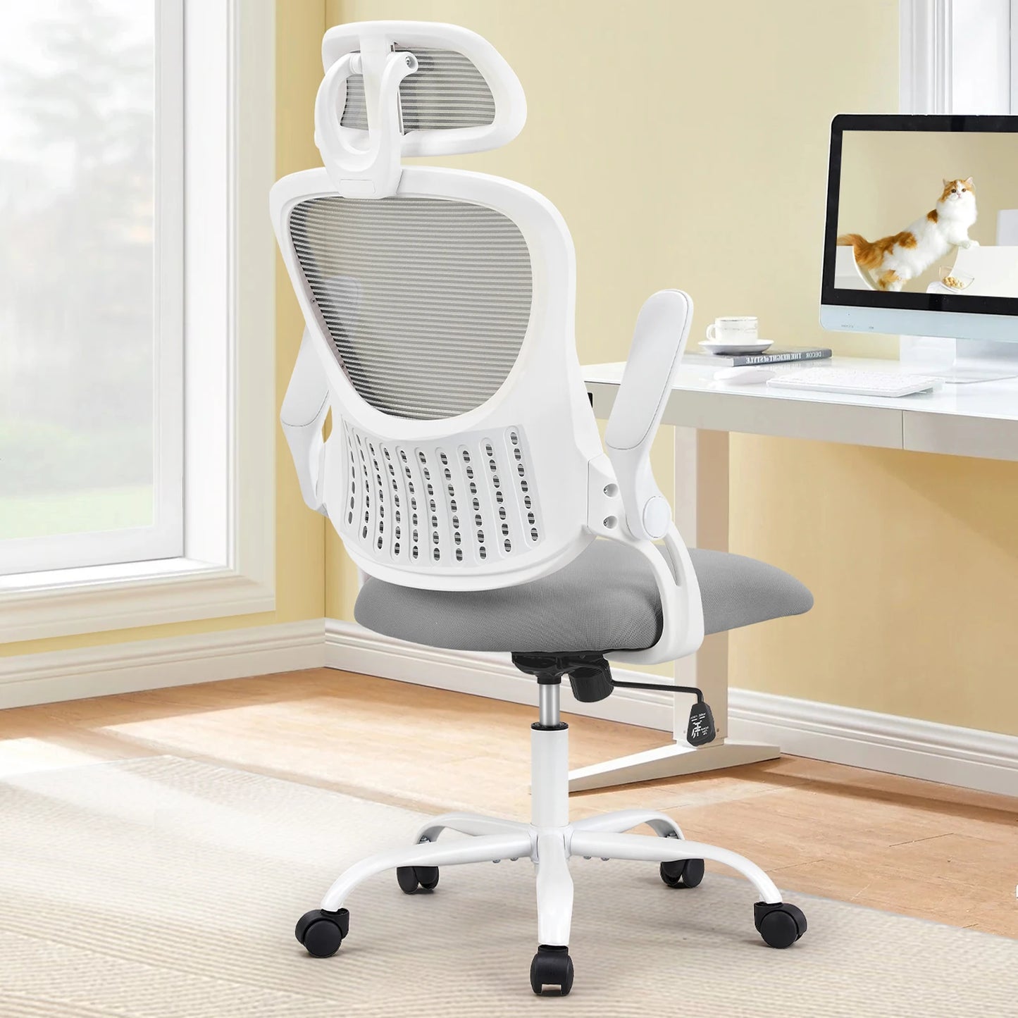 JHK Ergonomic Mesh Office Chair With Flip Up Arms And Lumbar Support For All Day Comfort-A