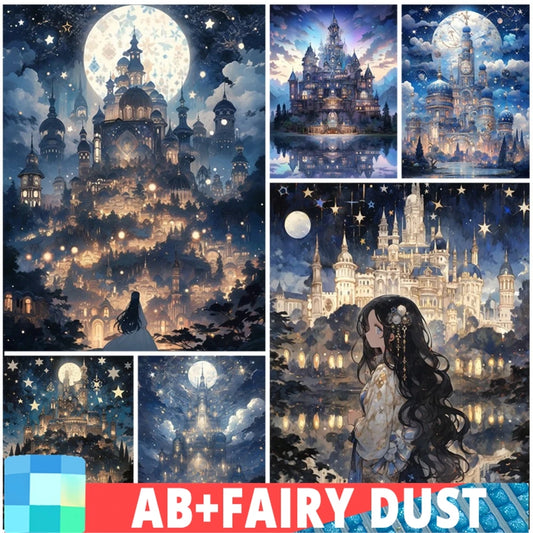Potdemiel Fairy Dust DIY 5D Diamond Painting Dream Castle Mosaic Full Drill Square Or Round Diamonds-A