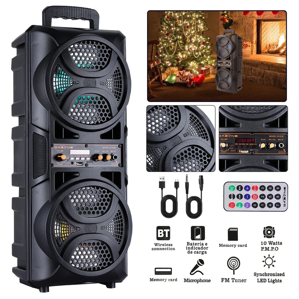 CURUK 3000W Portable Bluetooth Speaker With Dual 8 Inch Subwoofers Deep Bass RGB Lighting Party Speaker-A