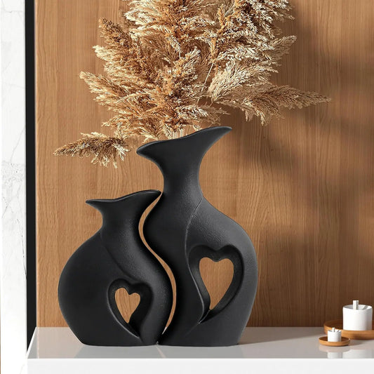 Heart Shape Matte Ceramic Vase Set Of 2 Bohemian Decor