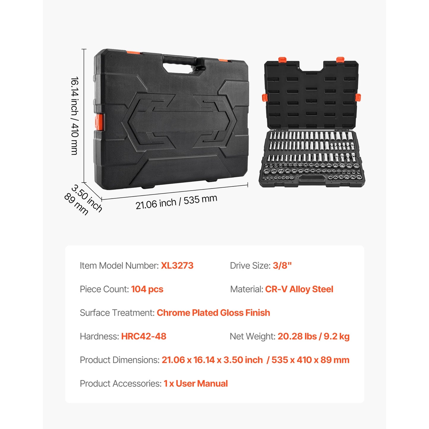 SucceBuy 86 Piece Socket Set SAE and Metric with Ratchet Wrench High Torque 6 Point CRV Alloy Steel-A