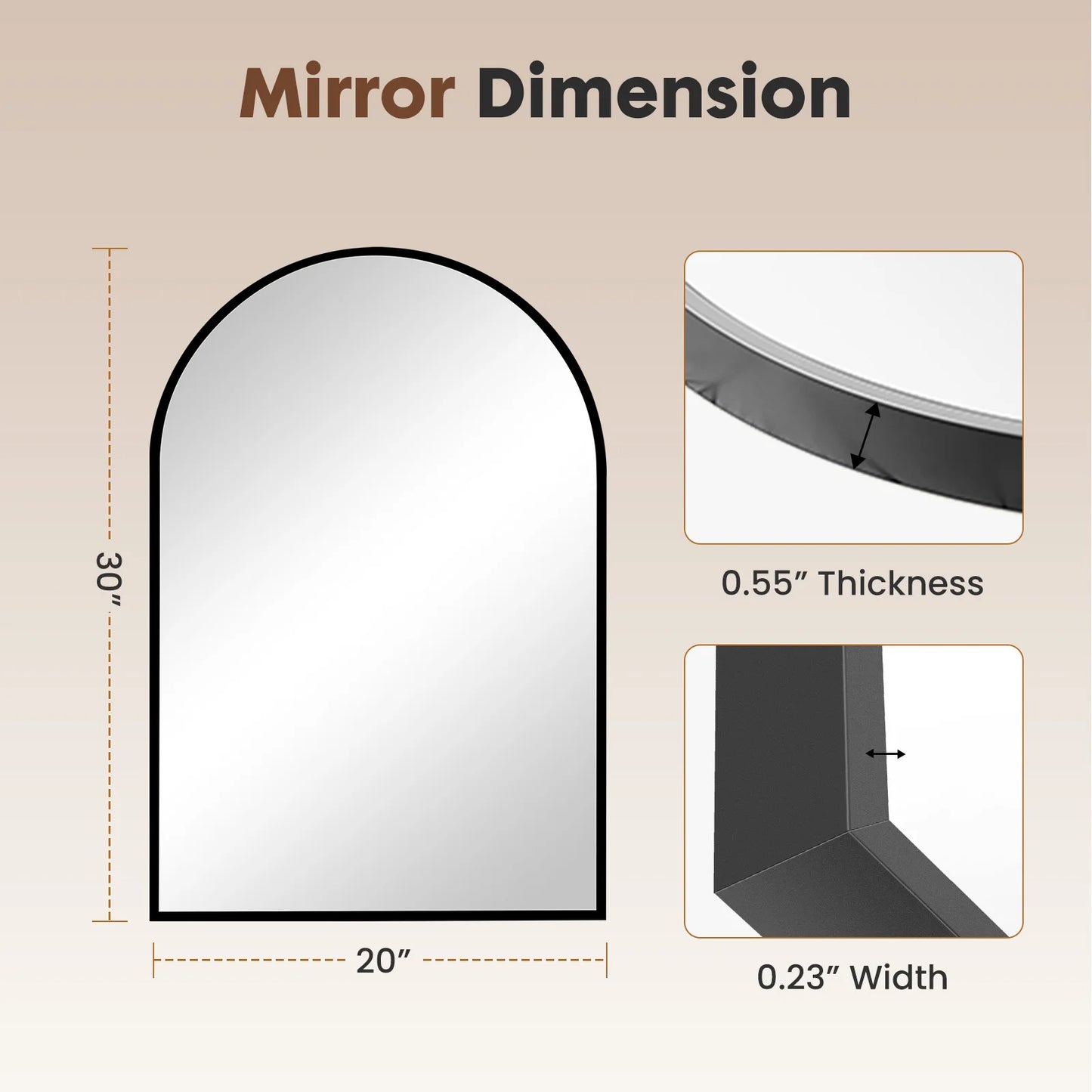 JHK Arched Metal Framed Bathroom Mirror with HD Shatterproof Glass for Wall Decor-A