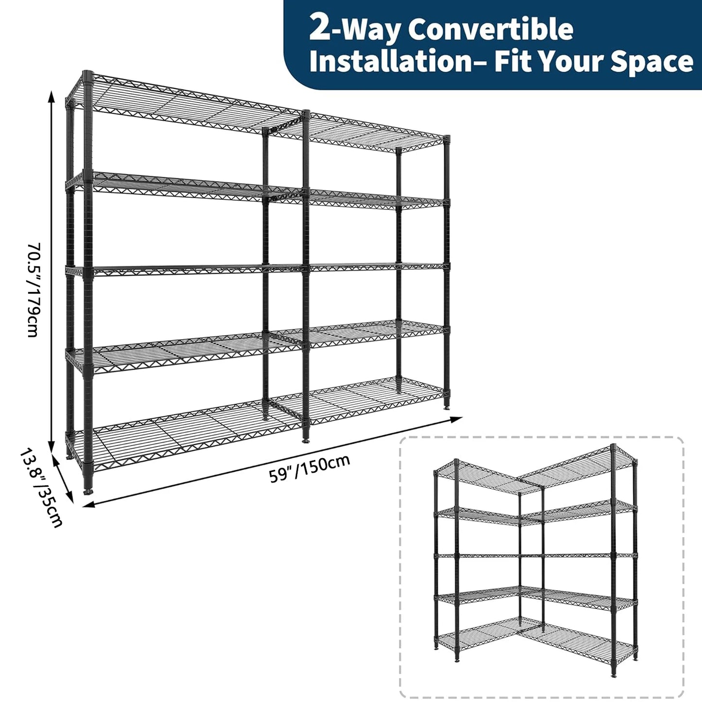 Twister CK Heavy Duty Metal Shelving Unit Five Tier Storage Adjustable L Shaped Layout For Garage And Workshop-A