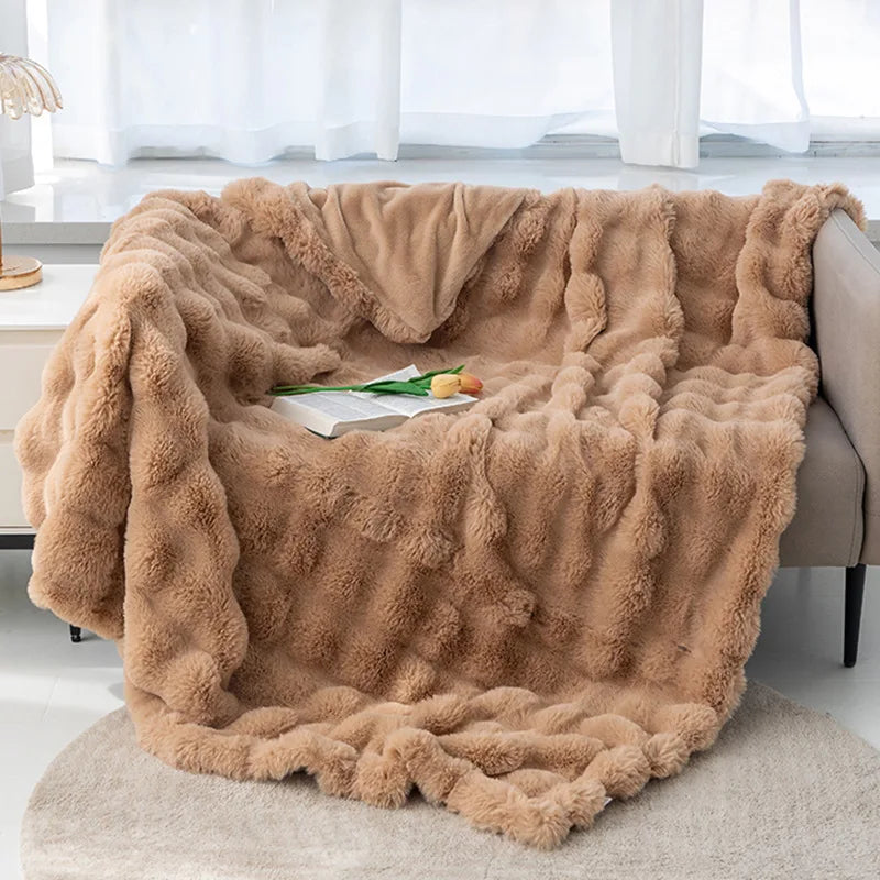 Rabbit Plush Blanket for Winter Warmth in Air Conditioned Rooms and Sofas Ultra Soft Cozy Throw-A