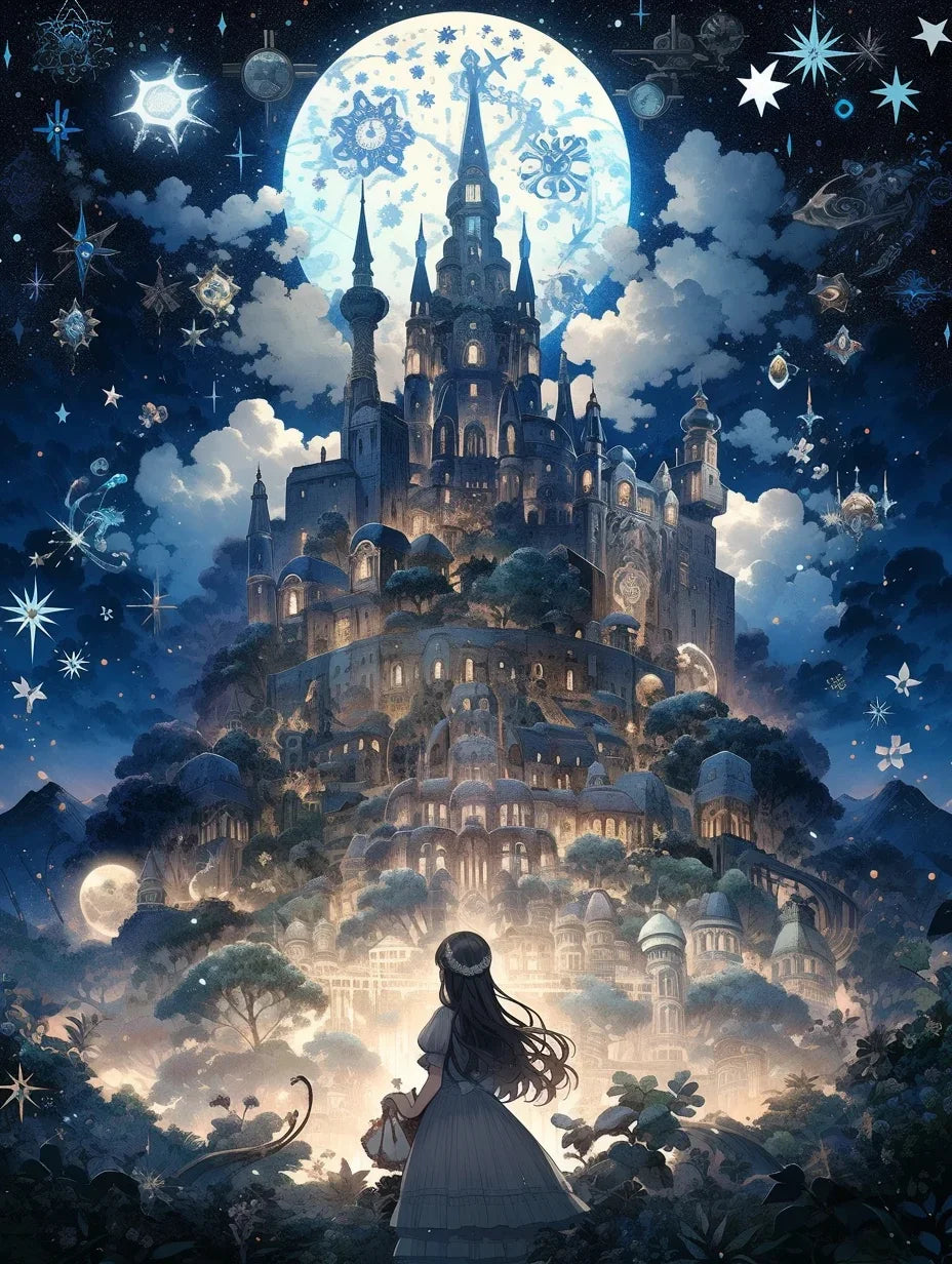 Potdemiel Fairy Dust DIY 5D Diamond Painting Dream Castle Mosaic Full Drill Square Or Round Diamonds-A