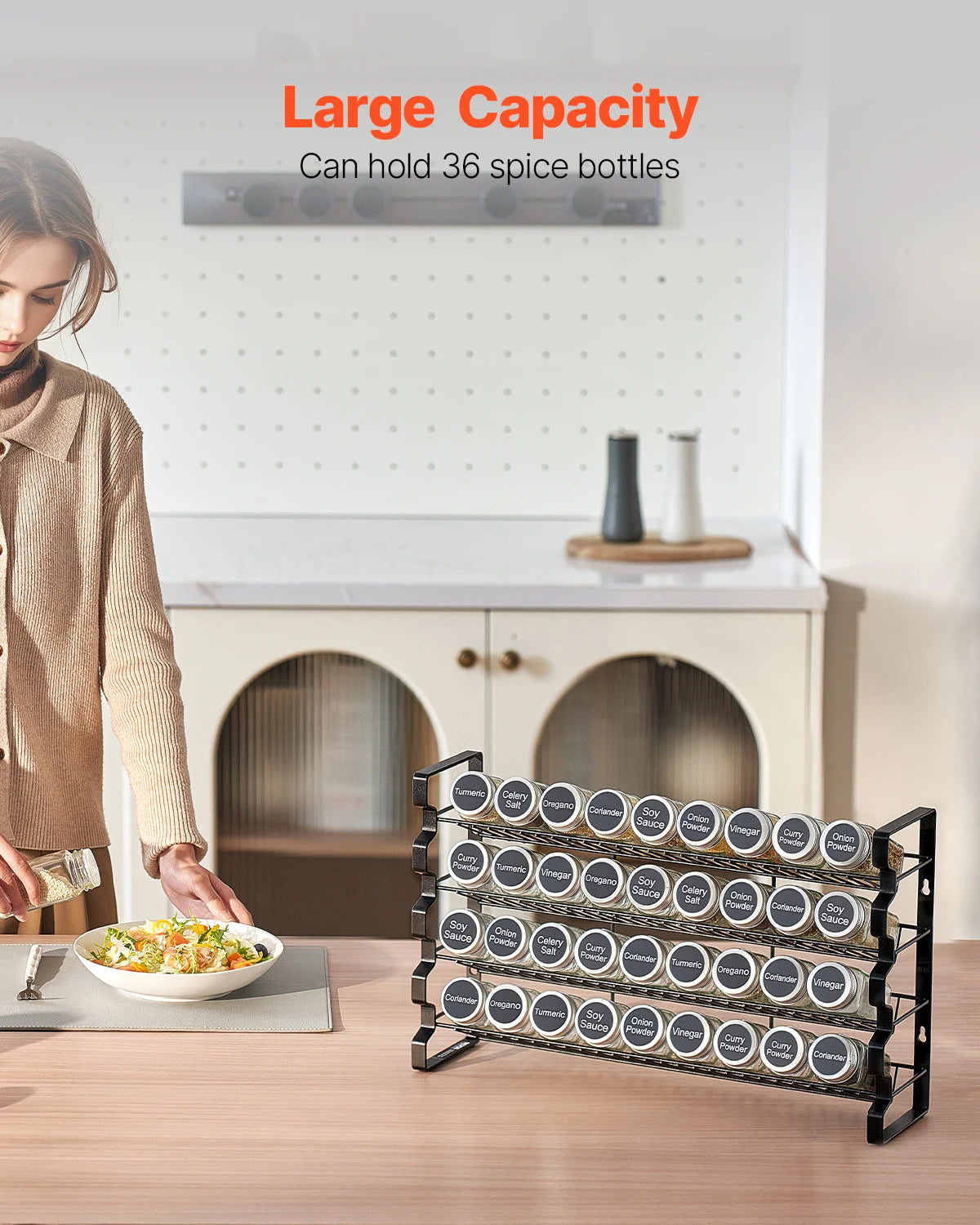 SucceBuy Spice Rack Organizer With Lids And Labels 4 Or 6 Tier Countertop Spice Storage Includes 36 4 Oz Glass Jars-A