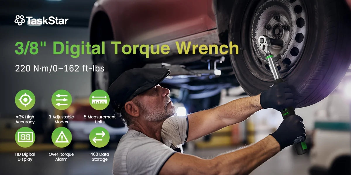 TaskStar Digital Torque Wrench 72 Tooth Carbon Steel With Auto Release 0 To 220 Nm HD LCD Readout-A