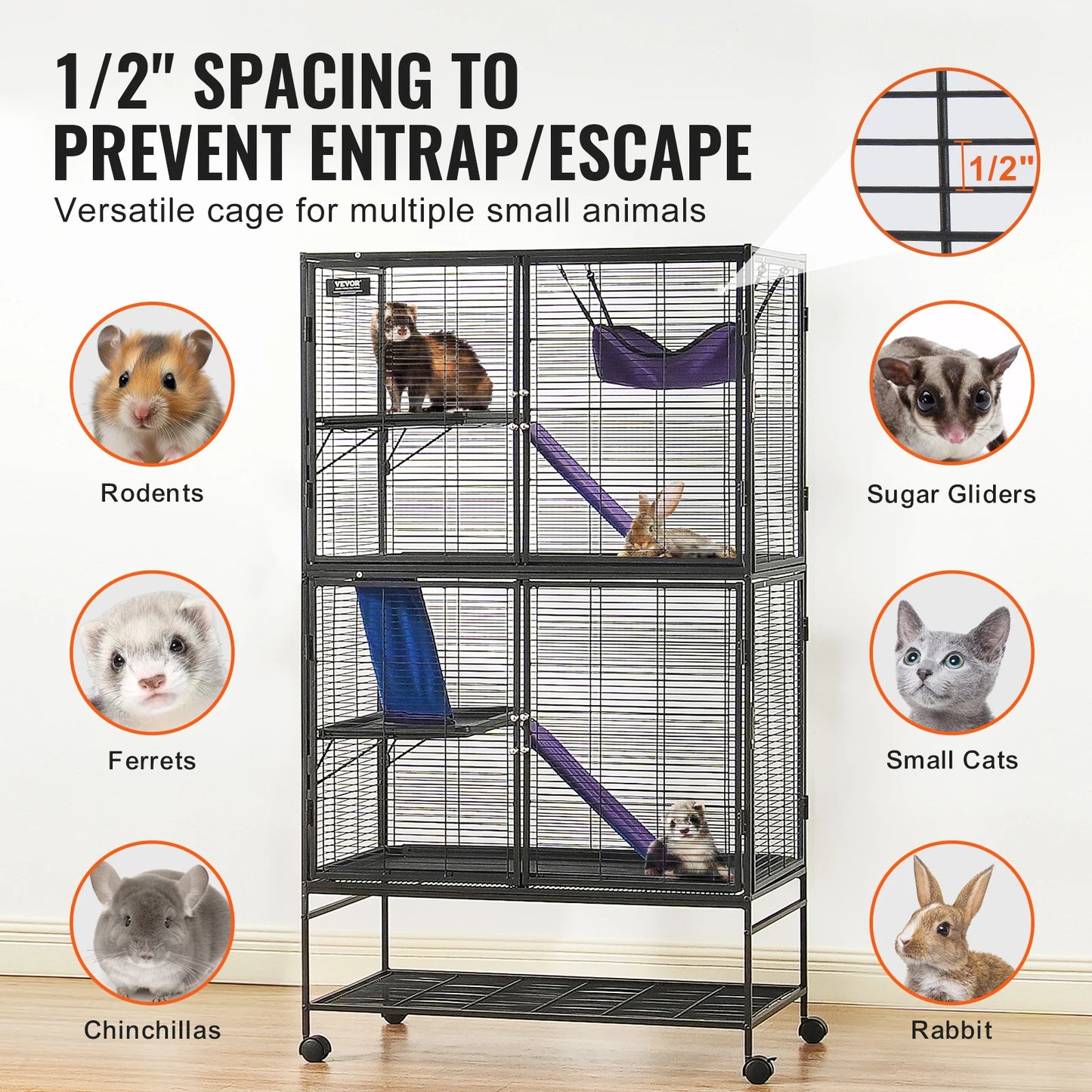 SucceBuy Rolling Four Tier Critter Nation Cage For Small Animals Ferret Hamster With Ramps And Hammock-A