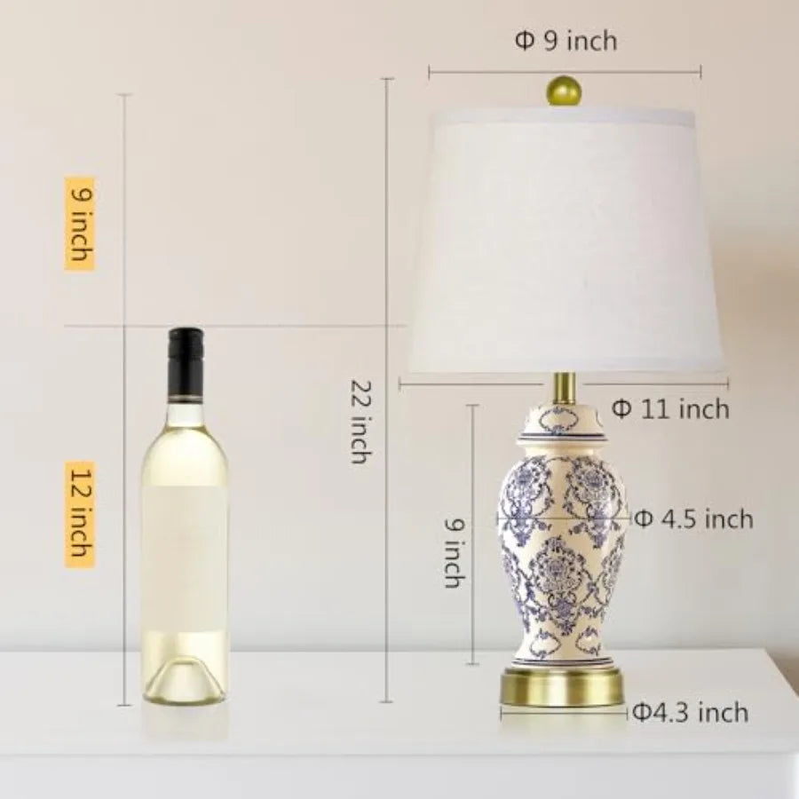 Ceramic Table Lamps Set Of 2 For Living Room And Bedroom Solar Powered Cordless Ambient Lighting-A