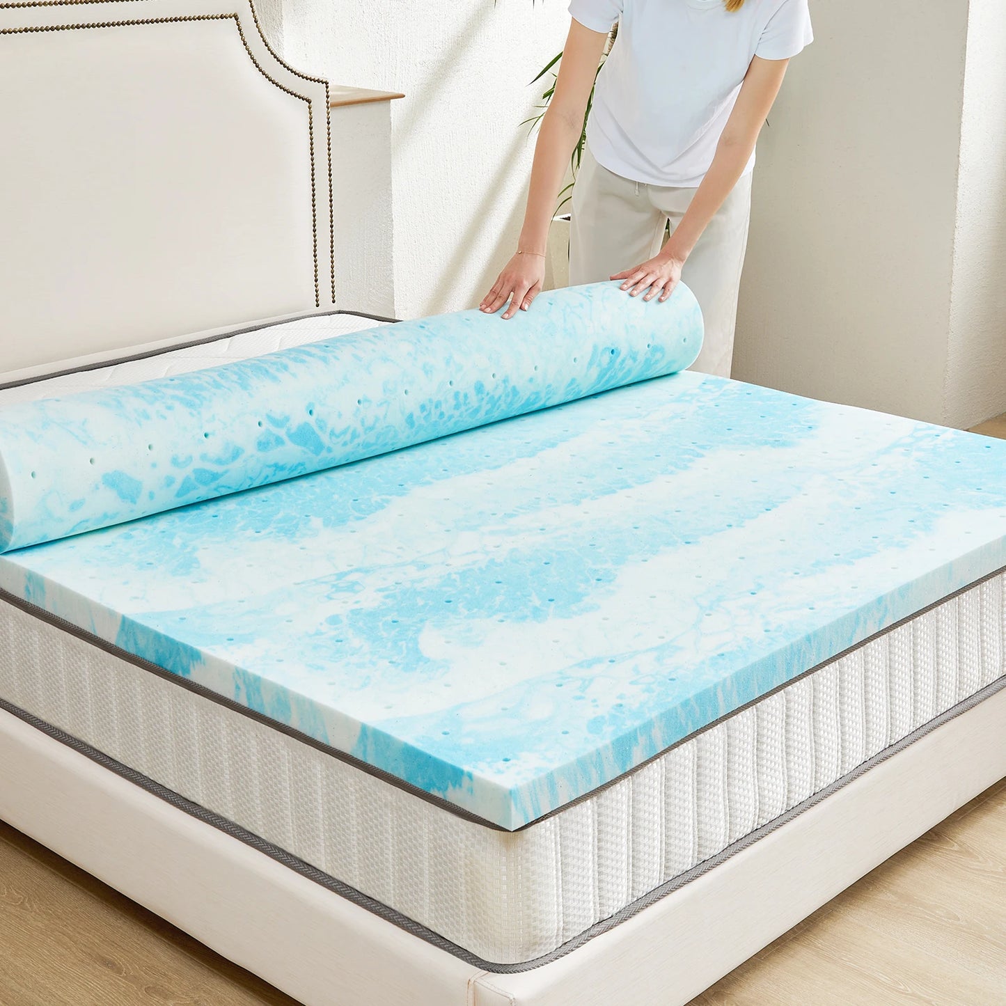 JHK Memory Foam Mattress Topper With Gel Cooling For Breathable Comfort And Targeted Pressure Relief-A
