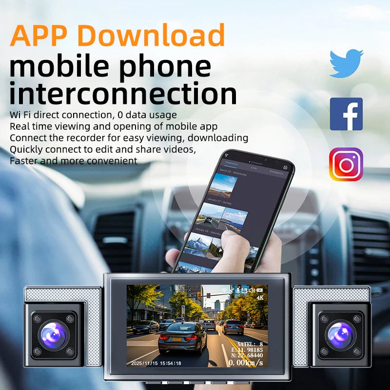 MUÜBAER 4K 360 Dash Cam 4 Channel With GPS 5GHz WiFi Front Left Right Rear 360 Degree View-A