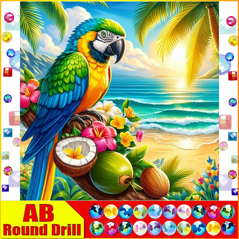 DiaPai Fairy Dust Diamond Painting Parrot Kit A 3D 5D Full Square and Round Drills No Frame Required-A