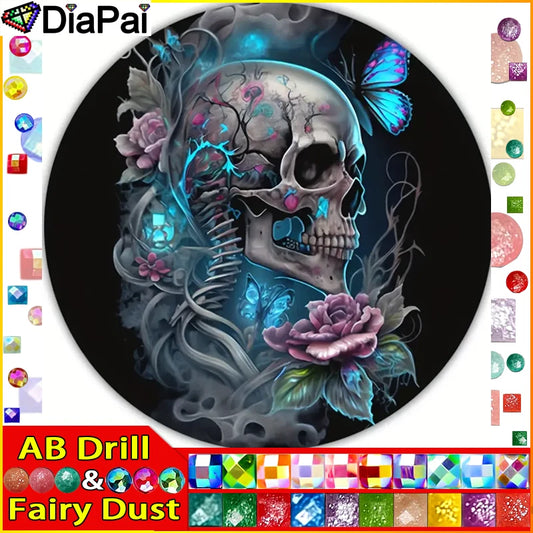 DiaPai Fairy Dust AB 5D Diamond Painting Skull Butterfly Kit A Iridescent Wall Decor For Home-A