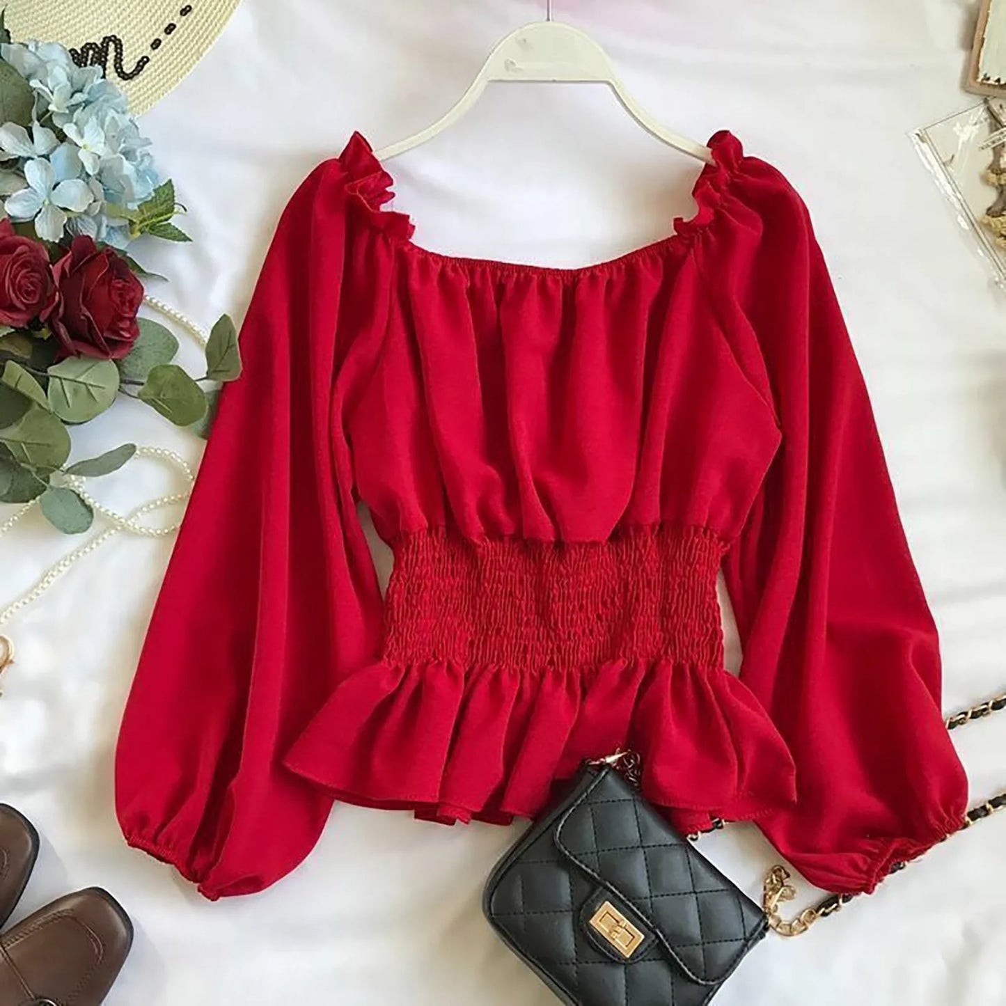 WHooHoo Women Gothic Long Sleeve Bell Sleeves Off Shoulder Turtle Neck Top