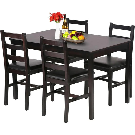 Solid Wood Pine Dining Table Set With Upholstered Chairs Space Saving