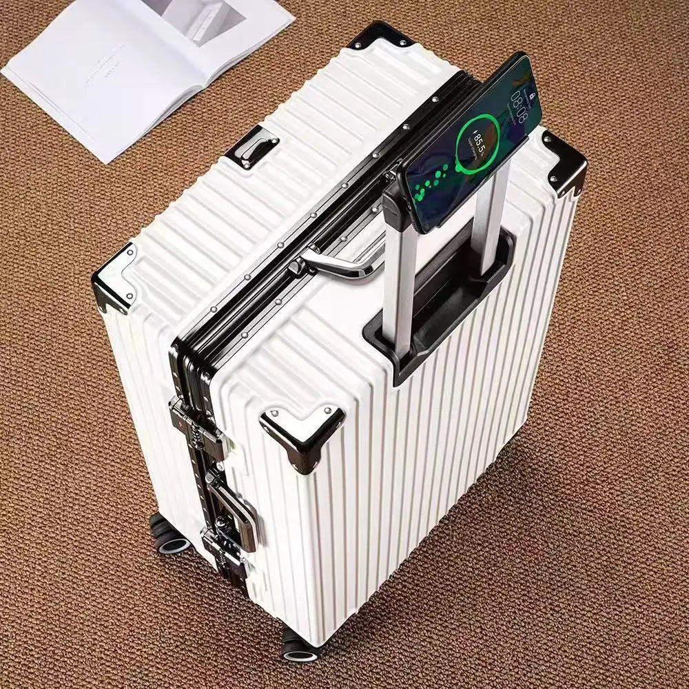 Aluminum Frame Suitcase With 108 Rivets And All Terrain Wheels Cup Holder Travel Ready Durable Luggage-A