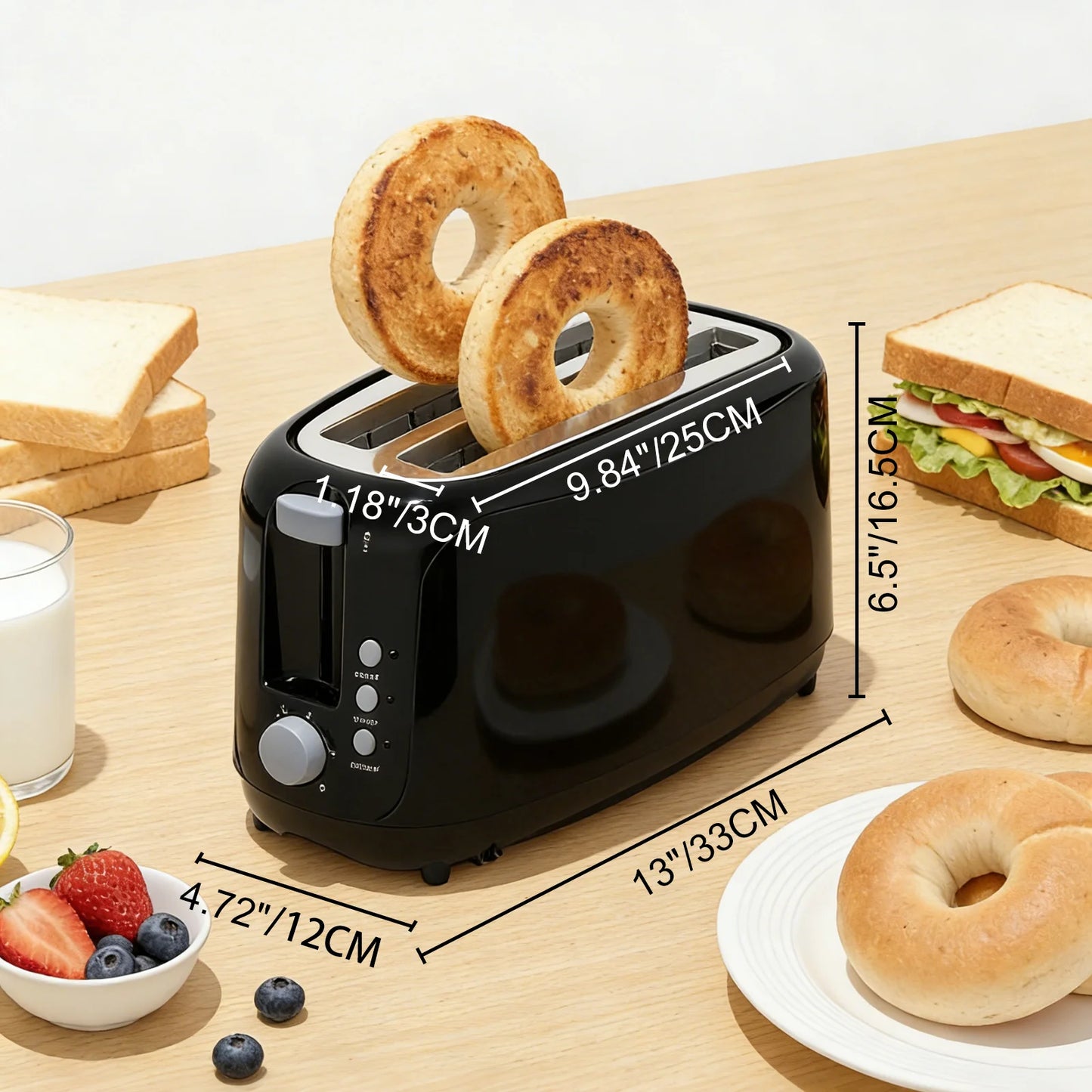 YUKOOL Extra Long Slot Toaster with 6 Browning Levels Defrost Reheat and Space Saving Design for Four Slices-A