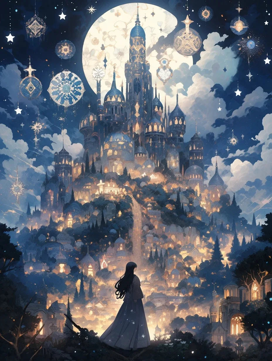 Potdemiel Fairy Dust DIY 5D Diamond Painting Dream Castle Mosaic Full Drill Square Or Round Diamonds-A