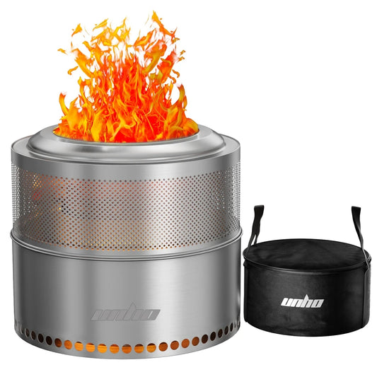 UNHO Smokeless Outdoor Wood Burning Fire Pit Portable Stainless Steel Perforated Design For Airflow-A