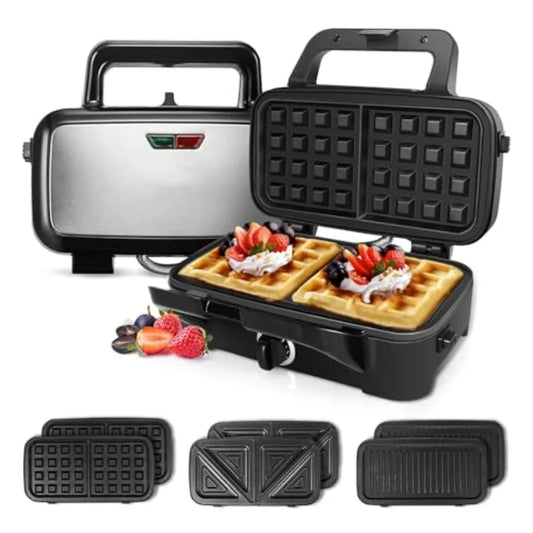 3 In 1 Waffle Maker With Removable Plates Nonstick Coating