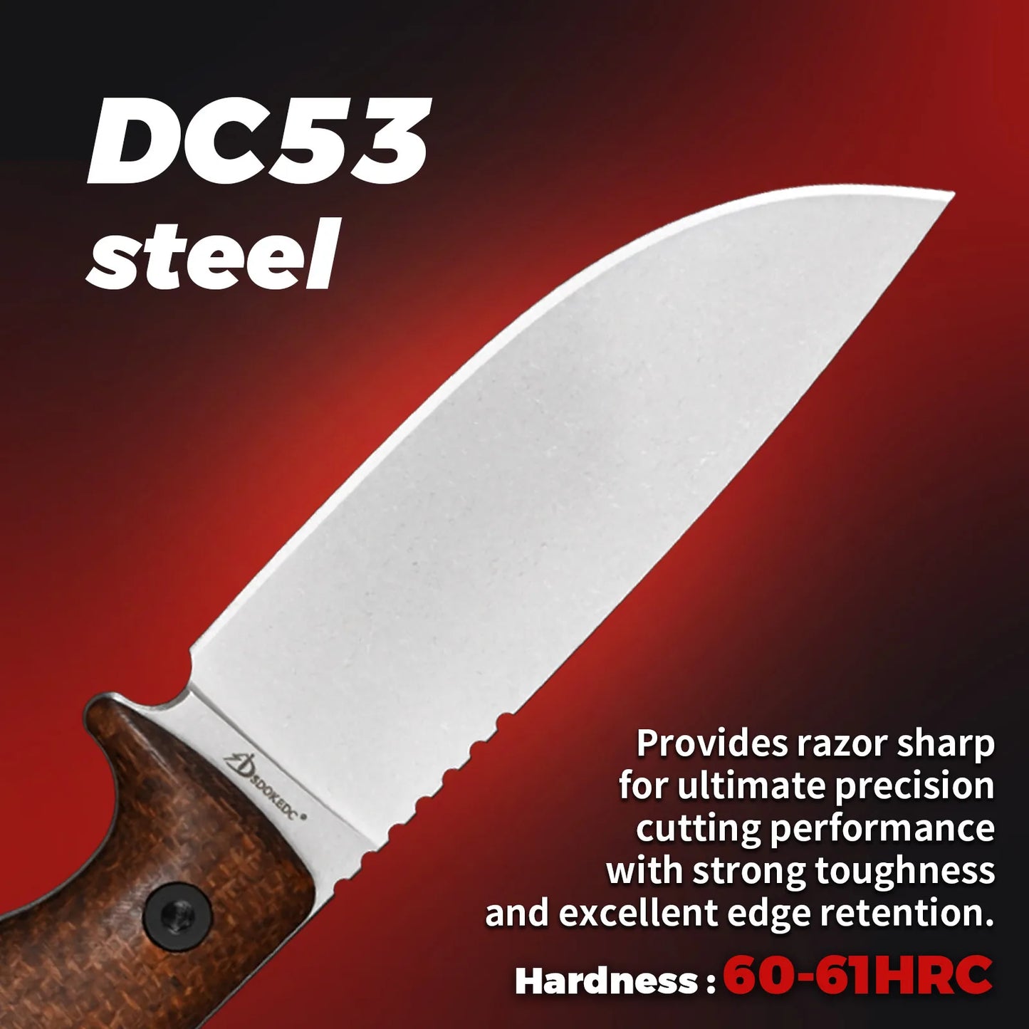 DC53 Steel EDC Utility Knife With Micarta Handle And Kydex Sheath For Everyday Carry And Precision Cutting Model A-A