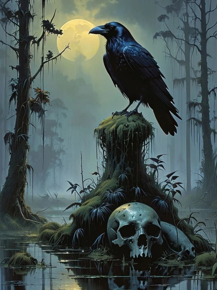 Skull And Crow 5D Diamond Painting Mural DIY Wall Decor Full Coverage With 30 To 45 Color Range-A