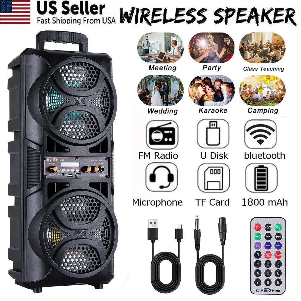 Curuk 3000W Portable Bluetooth Speaker Karaoke DJ System With Dual 8 Inch Subwoofers For Parties And Events-A
