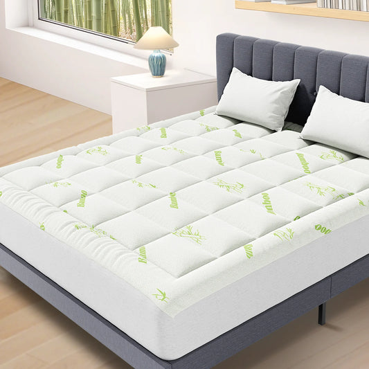 JHK Bamboo Fiber Mattress Topper With Deep Pockets For Comfort