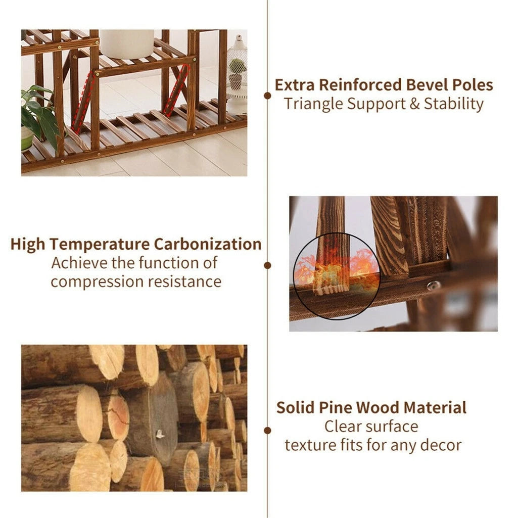 UNHO 46 Inch Multi Tier Plant Stand Wood Flower Rack 16 Pot Display Shelves Indoor Outdoor Patio Garden-A
