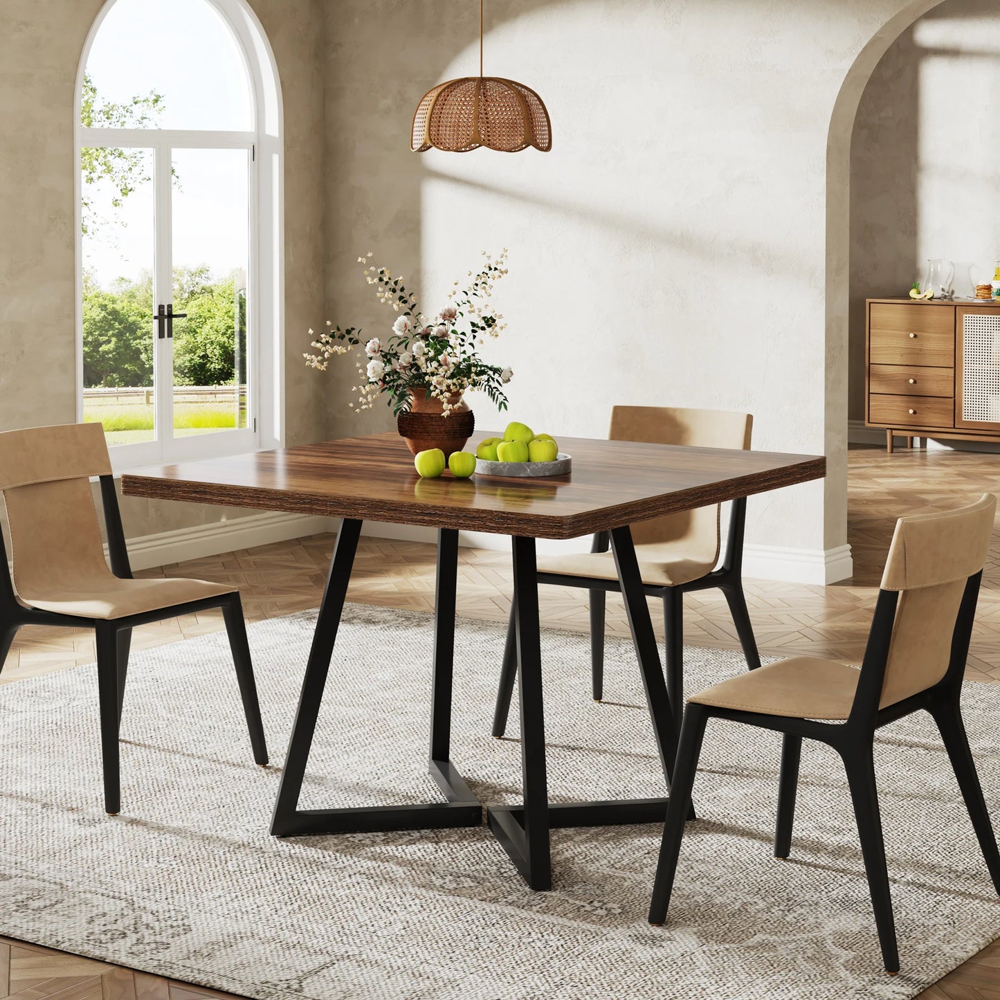 Tribesigns Industrial Wood Top Dining Table With Metal Base Square Rustic Chic Kitchen Table 2 To 4 Seats-A