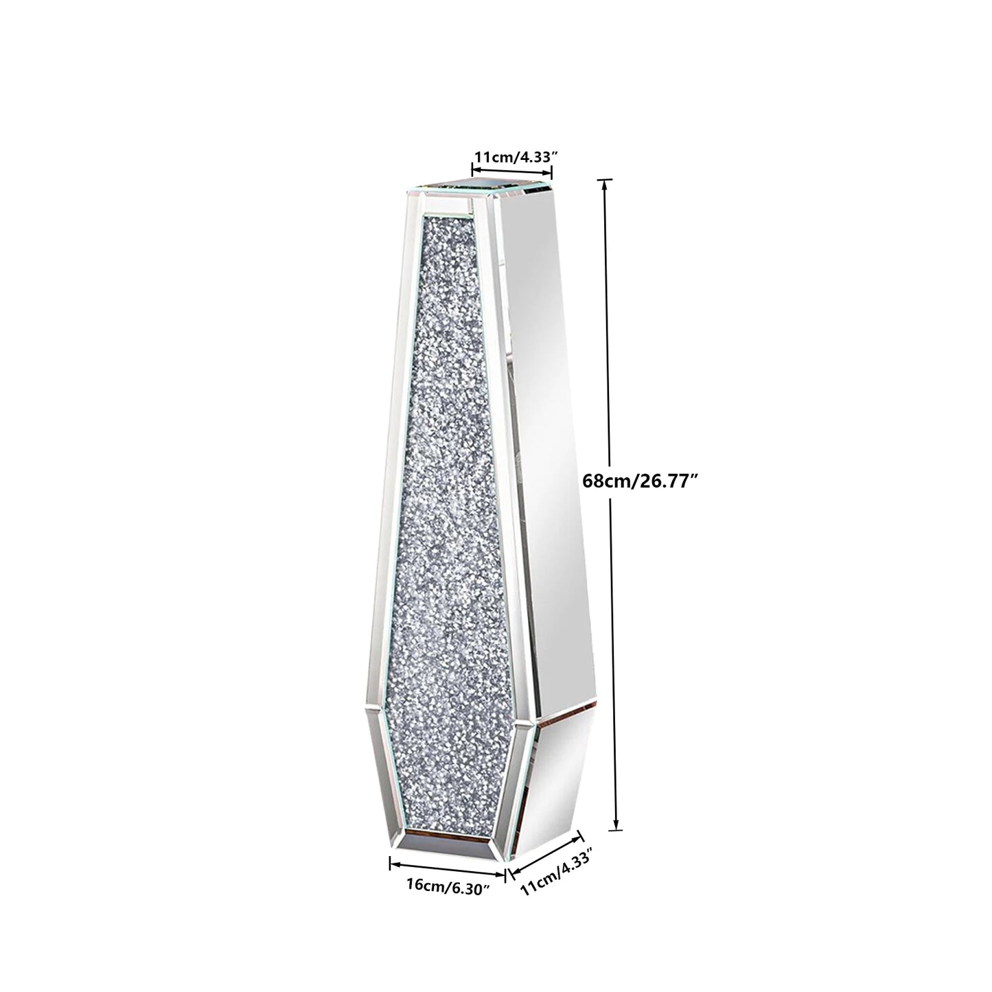 Crushed Diamond Mirrored Floor Vase For Pampas Grass Centerpiece Sparkle Glass Decor-A