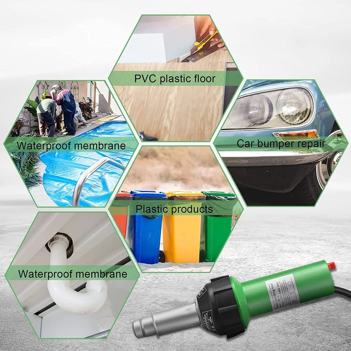 1600W Plastic Welder Hot Air Torch For PE PVC Repairs With Adjustable 20 To 600 Celsius Digital Display Seams-A