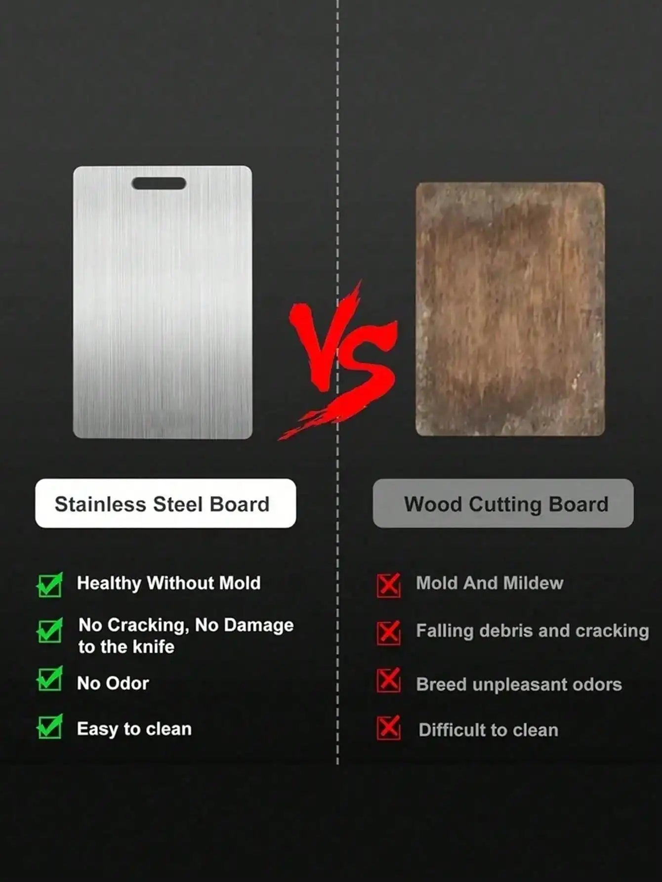Titanium And 304 Stainless Steel Cutting Board Antibacterial Kitchen Non Slip Durable Surface-A