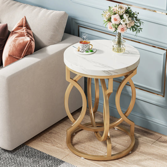 Tribesigns Modern Round End Table With Thick Faux Marble Top And Gold O Base Diameter About 19.7 Inches-A