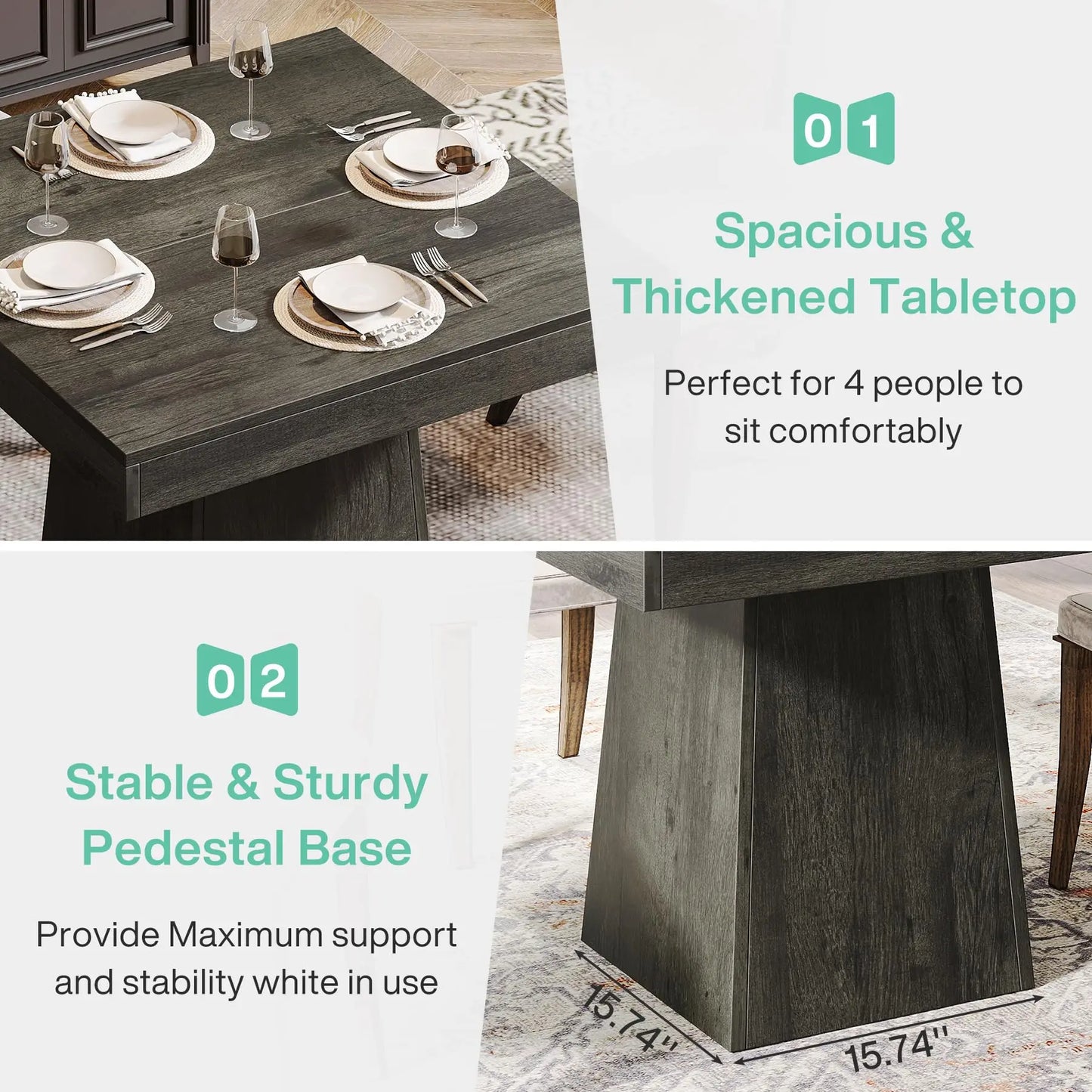 Tribesigns Square Dining Table Farmhouse Style for Small Spaces Kitchen Dining Room-A
