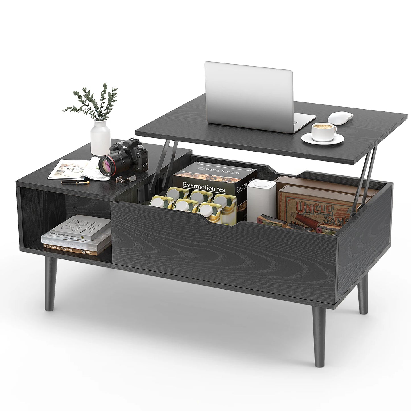 JHK Lift Top Coffee Table With Storage Modern Hidden Storage For Remotes Books And More In Living Room-A